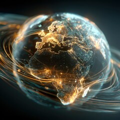Wall Mural - Holographic Projection of Earth with Glowing Elements and Light Trails