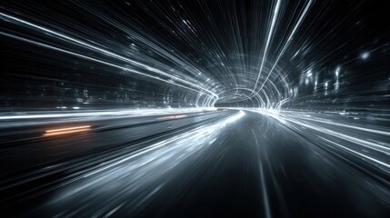Canvas Print - Futuristic Journey Through Glowing Tunnel with Light Trails