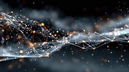 Wall Mural - Abstract Network of Interconnected Dots and Lines on Dark Background