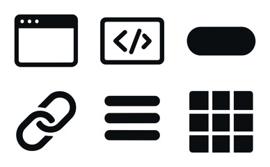Dark ui icon set featuring code, browser, and menu symbols on textured background