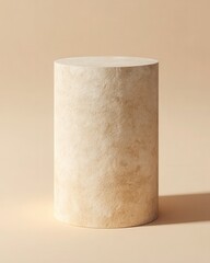 Wall Mural - Empty Cylindrical Stone Pedestal on Light Sandstone Background
