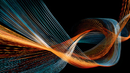 Wall Mural - Dynamic abstract waves in vibrant hues of orange and blue, creating a sense of movement and energy.