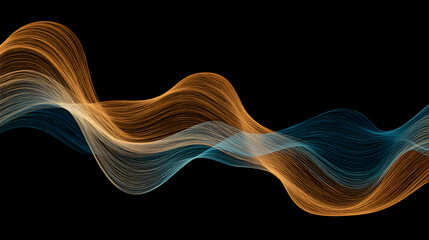 Wall Mural - Dynamic abstract waves in blue and orange against a black background create a vibrant visual rhythm.