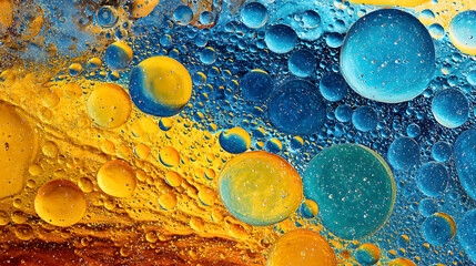 Wall Mural - Colorful bubbles blend in vibrant hues of orange and blue, creating a mesmerizing abstract visual.