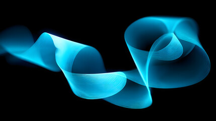 Wall Mural - Abstract blue wave design evoking energy and fluid motion against a black background.
