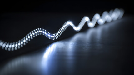 Wall Mural - Abstract image showcasing a wavy line of illuminated dots against a dark background, creating a mesmerizing visual effect.