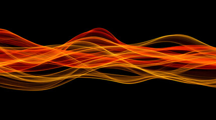 Wall Mural - Vibrant abstract lines of orange and yellow intertwine against a black background, creating a dynamic visual flow.