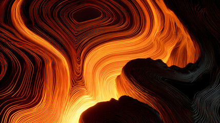 Wall Mural - Abstract orange and black swirling patterns create a vivid depiction of movement and energy.
