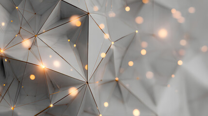 Wall Mural - Abstract geometric background featuring interconnected triangular shapes with warm light accents on a sleek, modern gray backdrop.