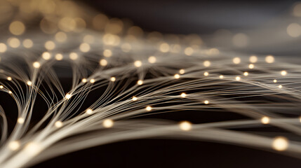 Wall Mural - A mesmerizing abstract representation of glowing fiber optic strands against a dark background.