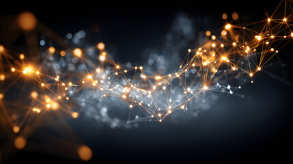Wall Mural - Abstract digital network illustration featuring glowing nodes and connections in orange and white tones.