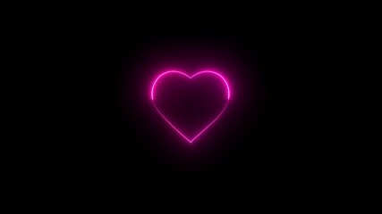 pink Neon Heart Sign Animation on Brick Wall, Glowing Love Symbol for Romantic. 4k video .