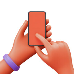 Hands using a smartphone with a blank screen for app promotion or interface design on transparent background