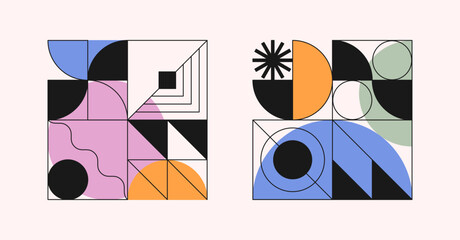 Wall Mural - abstract geometric compositions in brutalist style.trendy modular designs with block shapes,elements