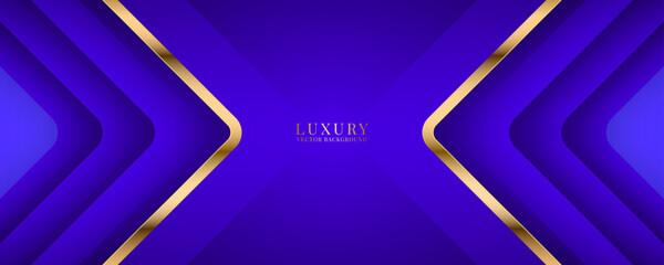 Wall Mural - 3D purple luxury abstract background overlap layer on dark space with golden arrow lines effect decoration. Modern graphic design element cutout style concept for web, flyer, card, or brochure cover
