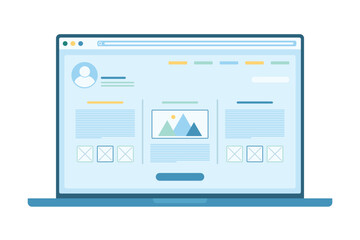 Dashboard design, mobile wireframe development vector illustration. Cartoon isolated responsive website prototype on laptop desktop, programming interface with layout of images and digital content