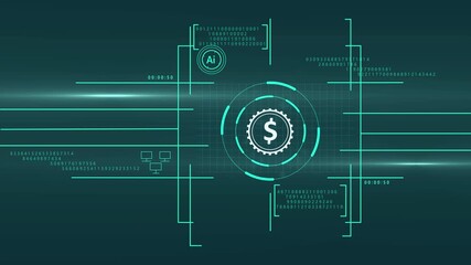Engineering or mechanical technology concept gear wheel with Futuristic glowing HUD element. Cyber security concept with business and technology icons in circular diagram protection data. 4k animated