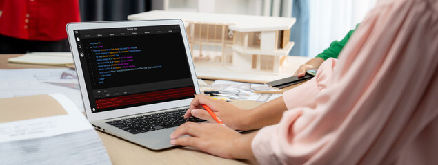Software development programming on computer screen for brisk application and program coding