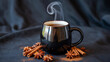 © DigitaArt.Creative - Steaming Black Ceramic Mug with Cinnamon Sticks and Star Anise on Dark Background