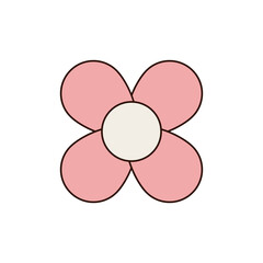 Wall Mural - Groovy retro pink daisy sticker in flat, cute y2k style. Flower as a pop patch and playful groovy element. Fun patch and sticker for trendy pop retro decor.