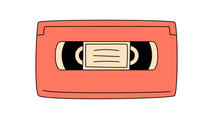 Wall Mural - Groovy retro orange vhs cassette sticker in y2k style. Vintage tape and nostalgia inspire this music sticker with 90s and graphic pop feel. Bold orange groovy element for creative retro themes.