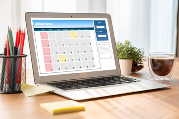 Wall Mural - Calendar on computer software application for modish schedule planning for personal organizer and online business