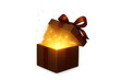 © Krtola  - Gift box opening with glowing light and sparkling magic, revealing a surprise or unexpected present concept on transparent background