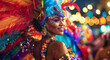 © Rafael - Spectacular Carnival Dancer: A vibrant carnival dancer, adorned in a dazzling array of feathers and jewels, exudes radiant joy as she celebrates the vibrant energy of the festive event.