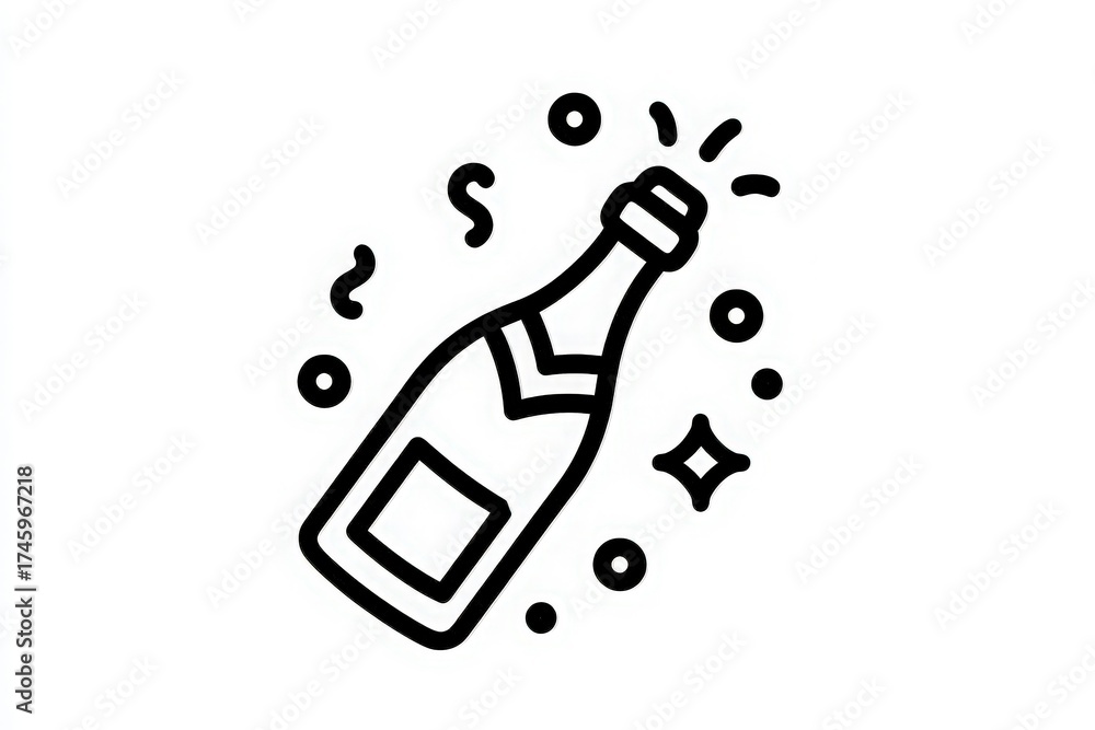 A bottle of sparkling drink is shown with festive decorations around it, symbolizing celebration and joy during a special moment. Bubbles and confetti add to the lively scene.