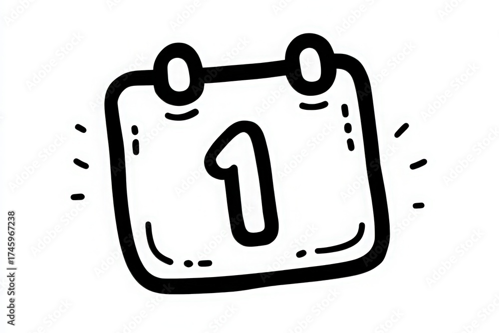 A simple drawing of a calendar page shows the number one prominently displayed. This signifies the start of a month or a special day for events and activities.