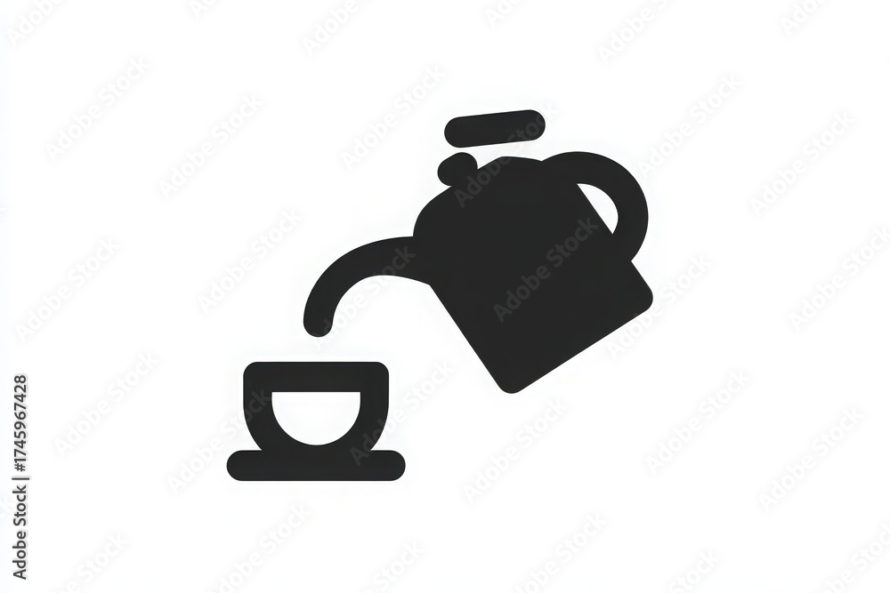 A kettle tilts gracefully as it pours tea into a small cup. The scene is minimalistic, showcasing the fluid motion and simplicity of the act of making tea.