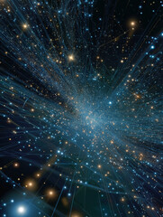 Wall Mural - Network Universe: An intricate, glowing network of interconnected points and lines that creates a stunning representation of data flow, communication, or the vast cosmos, using various visual effects.