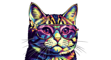 Naklejka na meble Colorful cat wearing sunglasses with a reflective lens effect art