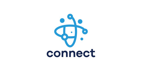 Wall Mural - Global Digital Logo, Planet Technology, Protection Orbit Symbol