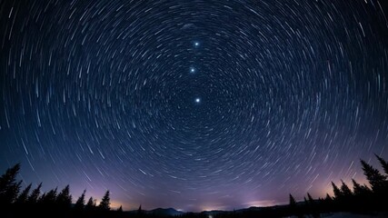 Wall Mural - Captivating star trails rotating around the North Star in a dark night sky, revealing the Earth's cosmic movement and vastness discovery, cosmic movement, rotating