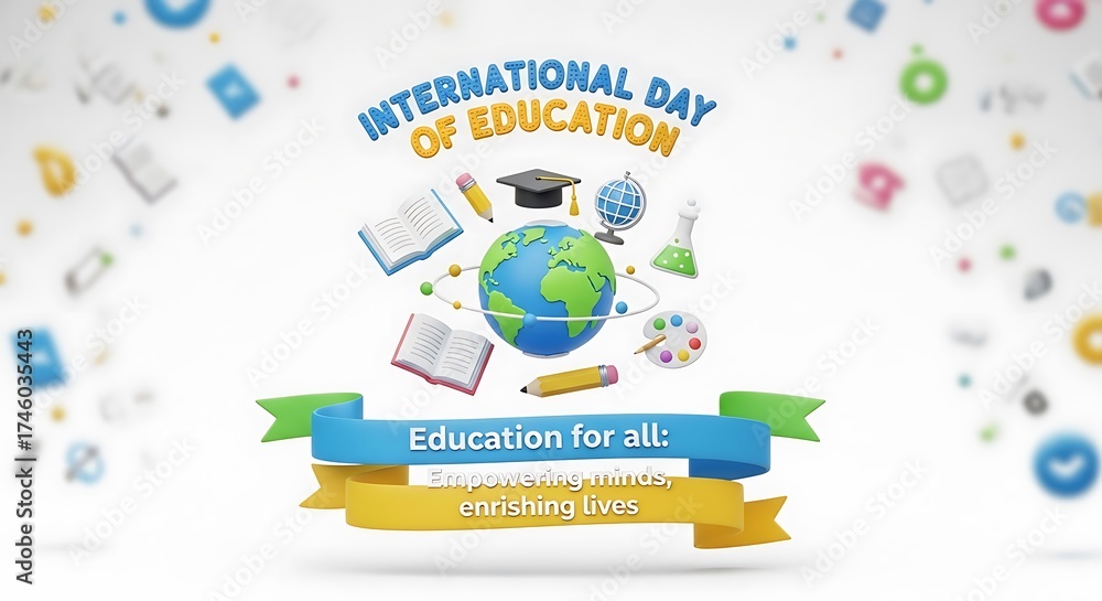 International day of education with a globe, books, graduation cap, and ...