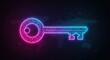 © Najaf - Unlock global innovation with a vibrant digital circuit key glowing neon pink and blue, symbolizing secure access to technology and data on a world map background