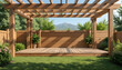 © Bellal Icon Studio - Wooden deck and pergola with mountain view in a green garden outdoor