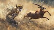© Agen stock - Cheetah chasing impala in African savanna dust storm