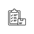 © ridlosilvia - Clipboard with Checklist Marks and Box Outline Icon Design Delivery and Logistics Minimalist Black Line Against Transparent Background
