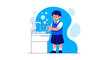 © Satiti - Illustration image of a school boy washing his hands to keep himself clean