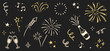 © Polina Tomtosova - Firework new year set. Doodle firework sparkles for New Year celebration, golden burst and festive elements for birthday or party decor. Hand drawn style for a firework themed vector illustration