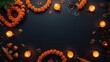 © SBA LEGACY - Minimalist flat lay composition of Diwali elements on a dark background. Traditional oil lamps (diyas), marigold flowers, candles, and sweets arranged neatly to create a clean modern festive look.