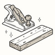 © sahana11 - A vintage hand plane tool is positioned next to a wooden plank with sparkling highlights suggesting craftsmanship and precision