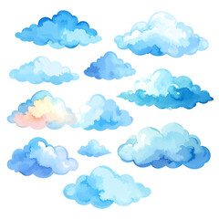 Wall Mural - Seamless cartoon vector cloudscape illustration of a fluffy blue summer sky pattern
