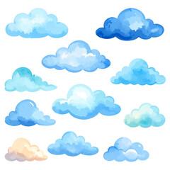 Wall Mural - Seamless cartoon vector cloudscape illustration of a fluffy blue summer sky pattern