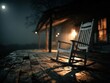 © Talha - An empty, ancient rocking chair gently swaying on a porch in the dead of night.