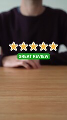 Wall Mural - Man Taps On Great Review, Giving 5 Stars. - vertical shot