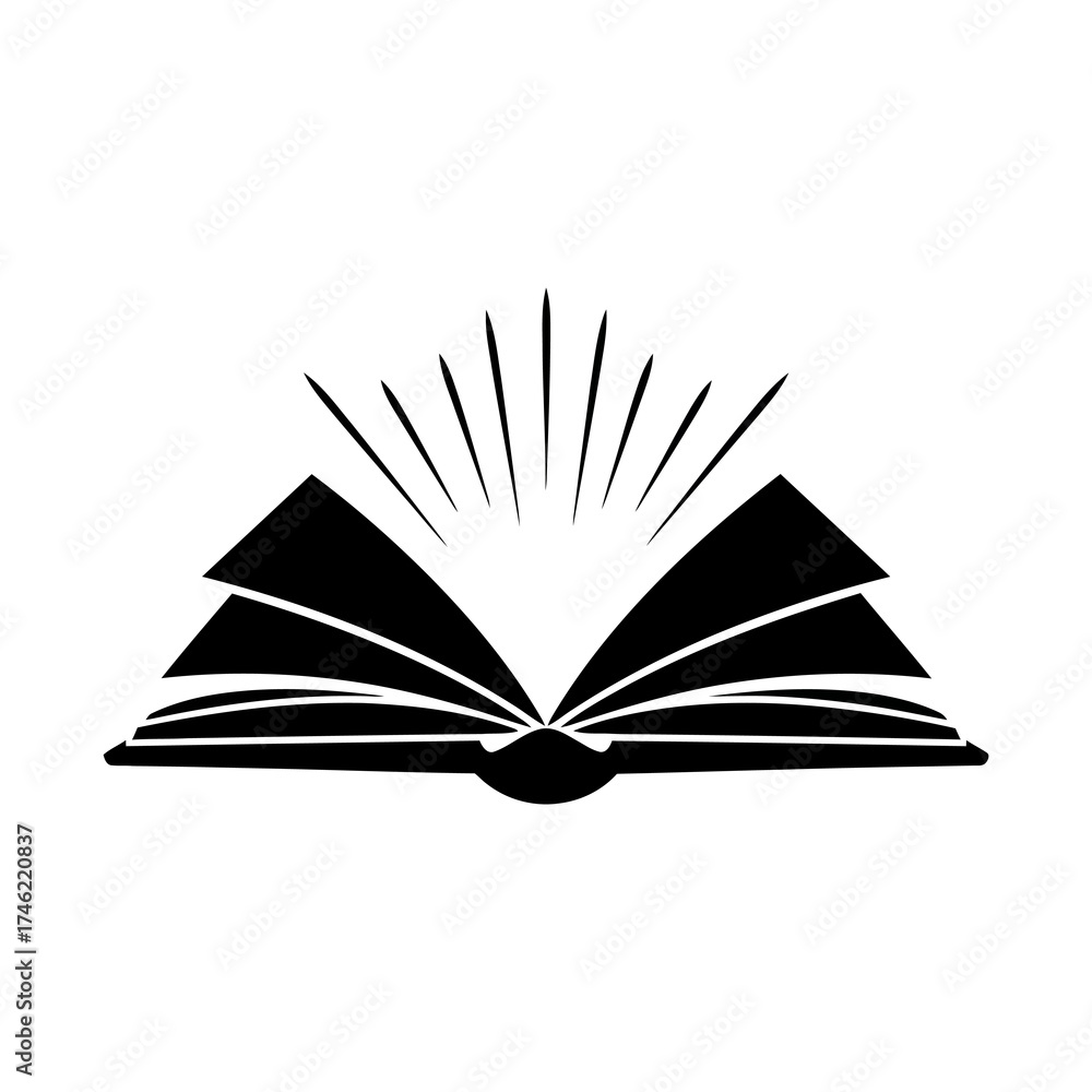 Open book with light rays emanating from the pages, symbolizing ...