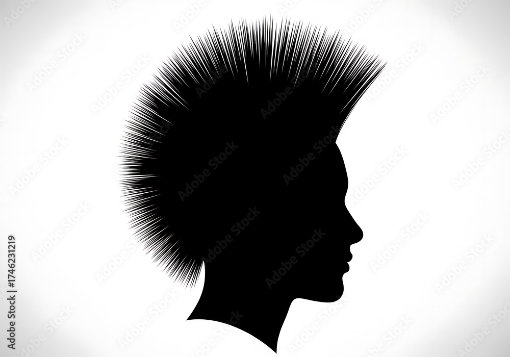 ภาพถ่าย Stock Punk Rock Silhouette A Bold Profile with Spiky Mohawk and ...